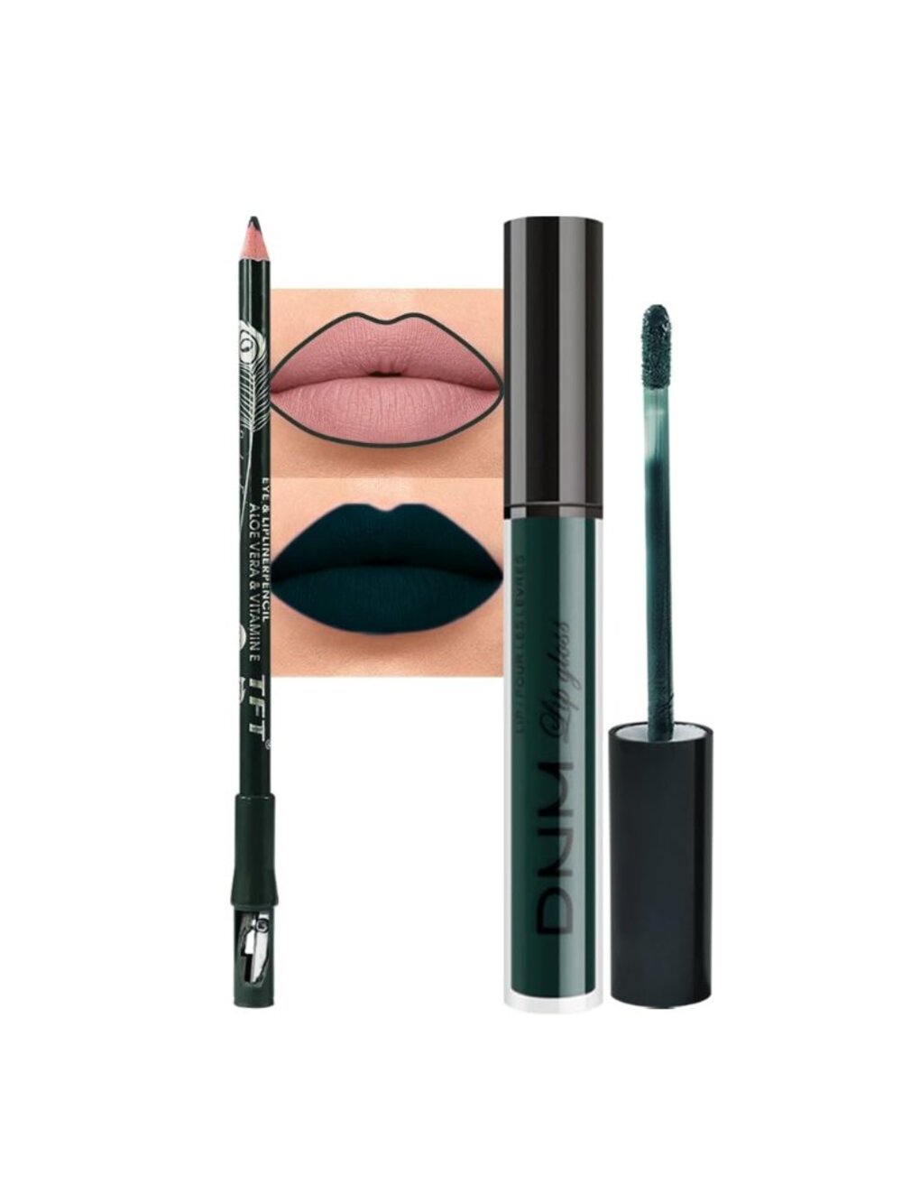 DNM 23# Dark Green 2Pcs 24H Long-Lasting Matte Liquid Lipstick and Lip Liner Set